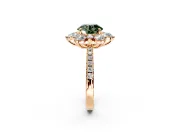Floral Halo Engagement Ring Setting for Fancy Green Round Cut Center with Pave Accents and Prong Head in Rose Gold