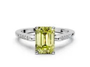 Solitaire Engagement Ring Setting for Fancy Yellow Emerald Cut Center with Channel Accents and Prong Head in Platinum