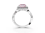 Halo Engagement Ring Setting for Fancy Pink Asscher Cut Center with Leaf Motif Split Shank and Prong Head in Platinum