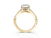 Solitaire Engagement Ring Setting for Asscher Cut Center with Pave Split Shank and Prong Head in Yellow Gold