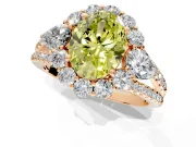 Halo Engagement Ring Setting for Fancy Yellow Oval Center with Two-Strand Split Shank and Prong Head in Rose Gold