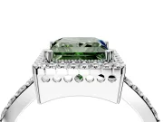 Halo Engagement Ring Setting for Fancy Green Princess Cut Center with Inner Milgrain Border and Prong Head in White Gold