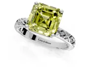 Solitaire Engagement Ring Setting for Fancy Yellow Asscher Cut Center with Milgrain X Pattern Band and Prong Head in Sterling Silver