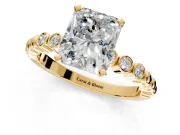 Solitaire Engagement Ring Setting for Radiant Cut Center with Bezel-Dot Beaded Band and Prong Head in Yellow Gold