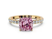 Solitaire Engagement Ring Setting for Fancy Pink Cushion Cut Center with Large Accent Band and Prong Head in Yellow Gold