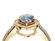 Milgrain Halo Engagement Ring Setting for Fancy Blue Marquise Center with Three-Sided Pave Band and Prong Head in Yellow Gold