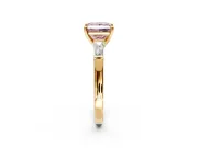 3 Stone Engagement Ring Setting for Fancy Pink Princess Cut Center with Tapered Baguettes, Plain Band and Prong Head in Yellow Gold