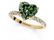 Solitaire Engagement Ring Setting for Fancy Green Heart-Shaped Center with Micro Pave Band and Prong Head in Yellow Gold