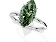 Low-Set Solitaire Engagement Ring Setting for Fancy Green Oval Center with Thin Plain Band and Prong Head in Platinum