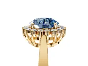 Starburst Halo Engagement Ring Setting for Fancy Blue Round Cut Center with Flat Cathedral Band and Prong Head in Yellow Gold