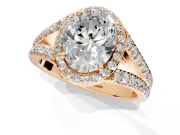 Halo Engagement Ring Setting for Oval Center with Narrow Pave Split Shank and Prong Head in Rose Gold