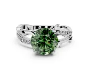 Solitaire Engagement Ring Setting for Fancy Green Round Cut Center with Pave and Plain Crossover Band and Prong Head in Sterling Silver