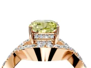 Halo Engagement Ring Setting for Fancy Yellow Cushion Cut Center with Pave Infinity Twist Band and Prong Head in Rose Gold