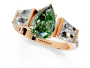 Channel-Set Engagement Ring Setting for Fancy Green Pear-Shaped Center with Baguette Band and Prong Head in Rose Gold