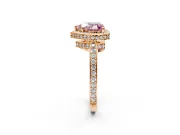 Halo Engagement Ring Setting for Fancy Pink Heart-Shaped Center with Metal-Rimmed Halo, Pave Band and Prong Head in Rose Gold