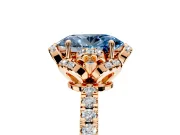 Halo Engagement Ring Setting for Fancy Blue Oval Center with Openwork Halo, Pave Band and Prong Head in Rose Gold