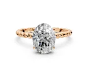 Solitaire Engagement Ring Setting for Oval Center with 2-Strand Rope Twist Band and Prong Head in Rose Gold