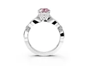 Solitaire Engagement Ring Setting for Fancy Pink Oval Center with Carved Leaf Shoulders and Prong Head in Platinum