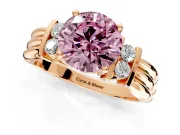 Solitaire Engagement Ring Setting for Fancy Pink Round Cut Center with Grooved Bar Accent Band and Prong Head in Rose Gold