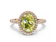 Halo Engagement Ring Setting for Fancy Yellow Oval Center with Pave Accents, Heart Basket and Prong Head in Rose Gold