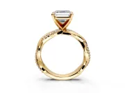 Solitaire Engagement Ring Setting for Asscher Cut Center with Pave and Plain Crossover and Basket Head in Yellow Gold