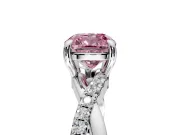 Solitaire Engagement Ring Setting for Fancy Pink Cushion Cut Center with Half-Pave Crossover Band and Prong Head in Sterling Silver