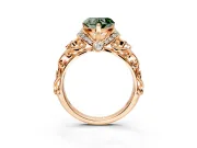 Solitaire Engagement Ring Setting for Fancy Green Heart-Shaped Center with Filigree Band and Prong Head in Rose Gold