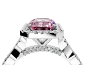 Halo Engagement Ring Setting for Fancy Pink Emerald Cut Center with Twist Band and Prong Head in Sterling Silver