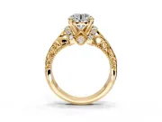 Solitaire Engagement Ring Setting for Round Cut Center with Filigree Accent Basket and Prong Head in Yellow Gold