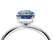Low-Set Solitaire Engagement Ring Setting for Fancy Blue Radiant Cut Center with Thin Plain Band and Prong Head in White Gold