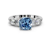 5 Stone Engagement Ring Setting for Fancy Blue Cushion Cut Center with Graduated Accents and Prong Head in Sterling Silver