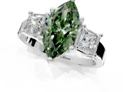 3 Stone Engagement Ring Setting for Fancy Green Marquise Center with Matching Side Accents and Prong Head in Platinum