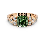 Cluster Engagement Ring Setting for Fancy Green Cushion Cut Center with Bezel Accent Clusters and Prong Head in Rose Gold
