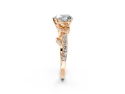 Leaf Motif Engagement Ring Setting for Heart-Shaped Center with Pave Band and Prong Head in Rose Gold