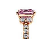 Paired Accent Engagement Ring Setting for Fancy Pink Asscher Cut Center with Pave Band and Prong Head in Rose Gold