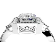 Halo Engagement Ring Setting for Radiant Cut Center with Milgrain Rim, Pave Band and Prong Head in Platinum