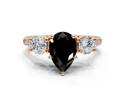 3 Stone Engagement Ring Setting for Fancy Black Pear-Shaped Center with Crossover Basket, Pave Band and Prong Head in Rose Gold