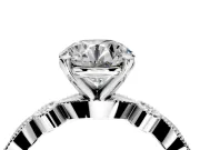 Solitaire Engagement Ring Setting for Round Cut Center with Milgrain Bezel Accents and Prong Head in Platinum