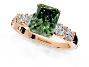 5 Stone Engagement Ring Setting for Fancy Green Radiant Cut Center with Plain Band and Prong Head in Rose Gold