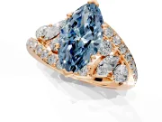 Halo Engagement Ring Setting for Fancy Blue Marquise Center with Marquise and Pave Bypass Band and Prong Head in Rose Gold