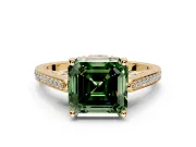 Cathedral Engagement Ring Setting for Fancy Green Asscher Cut Center with Antique-Style Pave Band and Prong Head in Yellow Gold