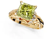 Solitaire Engagement Ring Setting for Fancy Yellow Princess Cut Center with Filigree Accent Basket and Prong Head in Yellow Gold