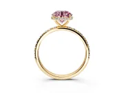 Hidden Halo Engagement Ring Setting for Fancy Pink Round Cut Center with Pave Band and Prong Head in Yellow Gold
