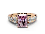 Solitaire Engagement Ring Setting for Fancy Pink Radiant Cut Center with Graduated Shared Prongs and Prong Head in Rose Gold