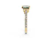 Solitaire Engagement Ring Setting for Fancy Green Princess Cut Center with Widening Pave Band and Claw Prong Head in Yellow Gold