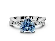 Solitaire Engagement Ring Setting for Fancy Blue Heart-Shaped Center with Half-Pave Crossover Band and Prong Head in Sterling Silver
