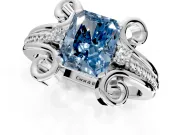 Solitaire Engagement Ring Setting for Fancy Blue Radiant Cut Center with Twisted Band and Scroll Prong Head in Platinum