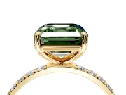 Solitaire Engagement Ring Setting for Fancy Green Asscher Cut Center with Pave Accents and Prong Head in Yellow Gold