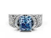Pave Engagement Ring Setting for Fancy Blue Radiant Cut Center with Curved Accent Rows, Openwork and Prong Head in White Gold