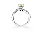 Solitaire Engagement Ring Setting for Fancy Yellow Oval Center with Pave Bypass Swirl Band and Prong Head in Sterling Silver